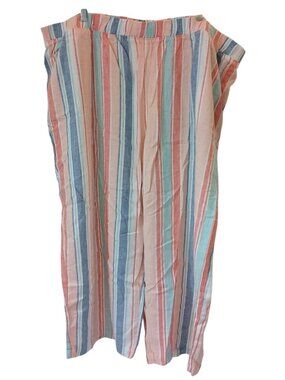 Croft & Barrow Womens Plus Size 24W Striped Wide Leg Crop Pants Linen Blend #Z21